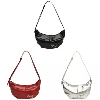Женская сумка через плечо с регулируемым ремешком из искусственной кожи, сумка в форме полумесяца, сумка-хобо (черный)