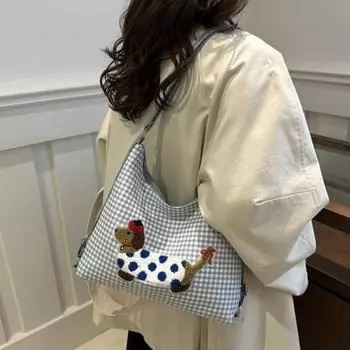 Женская сумка через плечо с регулируемым ремнем, вышитым рисунком собаки в клетку, застежкой-молнией, сумка в форме пельменя для подмышек, сумка для шопинга, путешествий, поездок на работу и обратно A