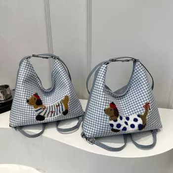 Женская сумка через плечо с регулируемым ремнем, вышитым рисунком собаки в клетку, застежкой-молнией, пельмень A