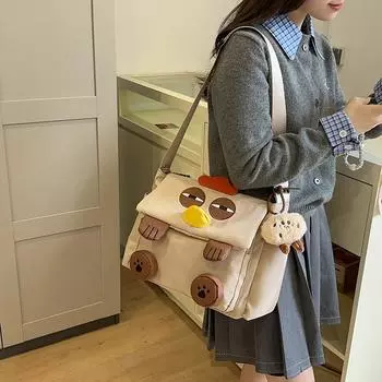 Женская сумка через плечо с рисунком цыпленка, детская сумка для книг с героями мультфильмов, школьный дорожный рюкзак белый