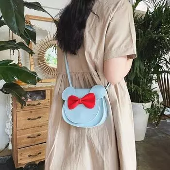 Женская сумка через плечо с рисунком в виде головы мультяшной мыши и бантом, сумка через плечо, фирменная сумка-слинг из искусственной кожи с магнитной застежкой для поездок на работу, свиданий