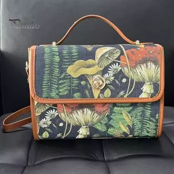 Женская сумка через плечо с ручкой и съемным плечевым ремнем, с принтом грибов, конвертного типа, в стиле бохо, женская сумка через плечо A