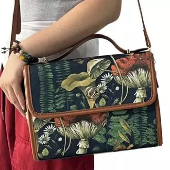 Женская сумка через плечо с ручкой и съемным плечевым ремнем, с принтом грибов, тип конверта