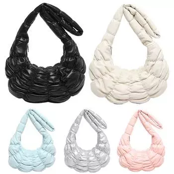 Женская сумка через плечо с рюшами, однотонная плиссированная сумка через плечо с застежкой-молнией, сумка через плечо в форме полумесяца, женская сумка для путешествий розовый