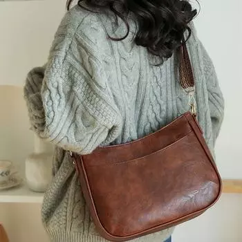 Женская сумка через плечо с широким ремнем из искусственной кожи, большая вместительная сумка-мессенджер, современная сумка для работы и путешествий коричневый