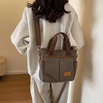 Женская сумка через плечо с внутренним отделением из холста, прочные повседневные сумки, карман на молнии