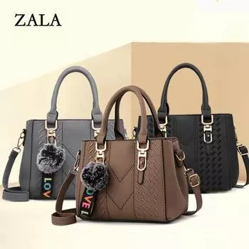 Женская сумка через плечо с вышитым дизайном, подвеска в виде шарика для волос, повседневная сумка 23*14*19cm серый