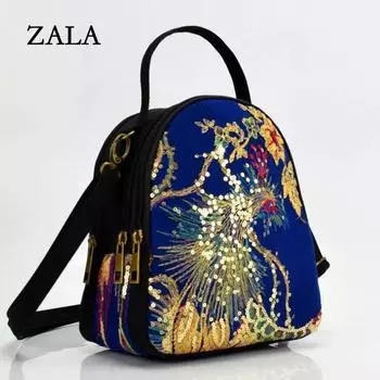 Женская сумка через плечо с вышивкой, модная квадратная сумка, модная сумка на плечо, винтажная женская сумка с замком, сумка-мессенджер 19x11x22cm синий