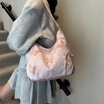 Женская сумка через плечо с вышивкой в стиле ретро, сумка-тоут New Tide через плечо с бабочкой 2025 года, многофункциональная женская сумка в китайском стиле для поездок на работу и дальних поездок розовый