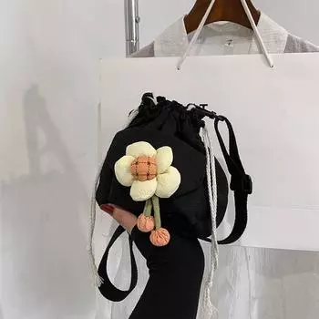 Женская сумка через плечо с завязками на шнурке и принтом подсолнуха One Size чёрный