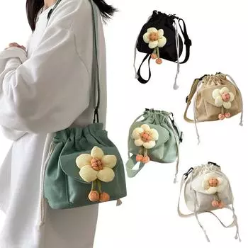 Женская сумка через плечо с завязками на шнурке и принтом подсолнуха One Size чёрный