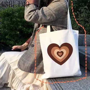 Женская сумка через плечо с желтым сердцем, японская винтажная милая женская сумка-шоппер с принтом аниме Y2k, холщовая сумка, повседневная большая вместительность Ulzzang 24*26cm