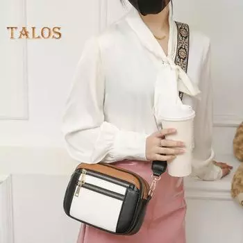 Женская сумка через плечо со съемным регулируемым плечевым ремнем, 5 отделений для карт и множеством карманов, сумка через плечо из искусственной кожи для путешествий и покупок черный белый