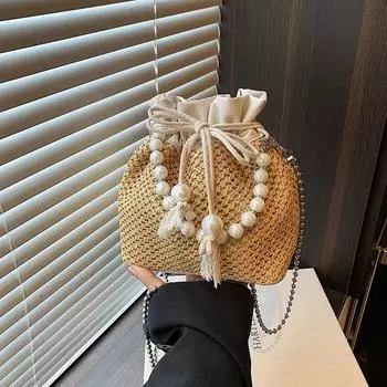 Женская сумка через плечо соломенная сумка-ведро универсальная ручная работа модная повседневная верхняя ручка