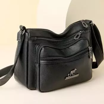 Женская сумка через плечо среднего размера, черная моющаяся кожаная женская сумка среднего возраста, сумки с несколькими карманами, оригинальные женские сумки через плечо чёрный