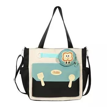 Женская сумка через плечо Студенческая большой вместимости Цветной блок Сумка для книг Сумка кроссбоди чёрный