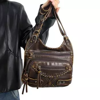 Женская сумка через плечо, сумка через плечо, винтажная сумка темно-коричневого