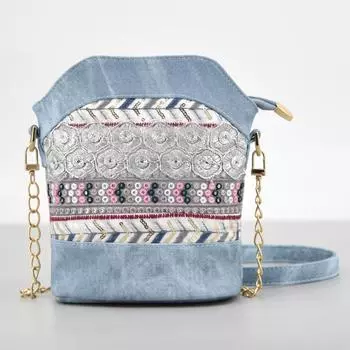 Женская сумка через плечо сумка через плечо PU сумка для телефона через плечо этнический стиль ханьфу вышивка через плечо сумка-ведро светло-синий