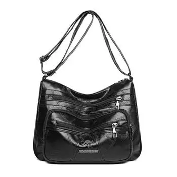 Женская сумка через плечо, сумка для мамы, большая вместимость, мягкая кожаная сумка для людей среднего и пожилого возраста чёрный