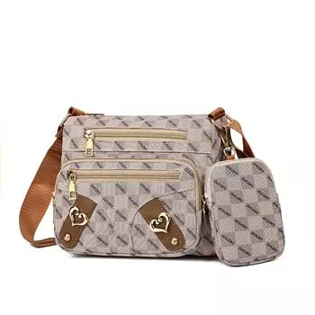 Женская сумка через плечо Сумка для мамы среднего возраста Многослойная сумка Женская сумка с принтом коричневый