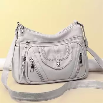 Женская сумка через плечо, сумка из мягкой кожи в стиле ретро, легкая сумка через плечо светло-серый