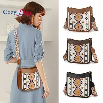 Женская сумка через плечо, сумка-мессенджер, сумка-тоут, ретро-хлопок и лен с принтом в богемном стиле, портативная женская сумка 24x24.5x10cm чёрный