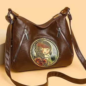 Женская сумка через плечо, сумка среднего возраста, большая вместимость, резная сумка для матери чёрный