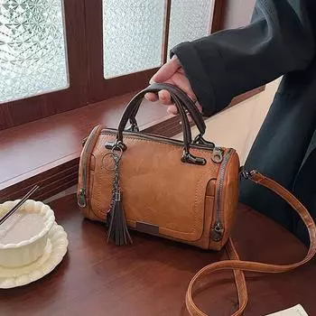 Женская сумка через плечо, сумки-подушки, большая вместимость, модные сумки на одно плечо, винтажные универсальные сумки через плечо Boston 27x15x18cm коричневый