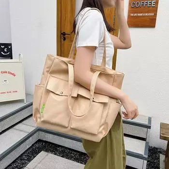 Женская сумка через плечо, тканевая сумка студенческого класса, большая вместительная сумка бежевый