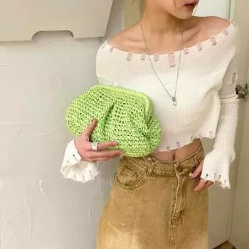 Женская сумка через плечо, тонкая, с металлической цепочкой, соломенная плетеная, однотонная, большая вместительная сумка в форме ракушки, с большим горлом, для поездок на работу, путешествий, свиданий, слинг-сумка хаки