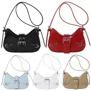 Женская сумка через плечо в готическом стиле с регулируемым ремешком и пряжкой Y2K сумка на плечо в стиле панк сумка-саквояж большой вместимости для вечеринки и отдыха чёрный