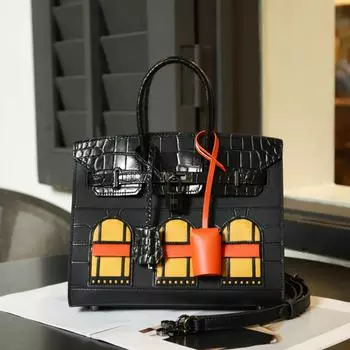 Женская сумка через плечо в стиле Биркин с крокодиловым узором в европейском и американском стиле 25cm x 13cm x 20cm