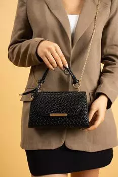 Женская сумка через плечо в стиле пирамиды с ремешком-цепочкой с узором под крокодила и золотой полоской BAG602Kroko