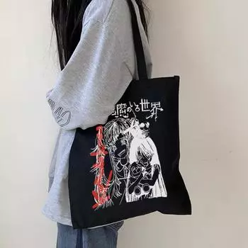 Женская сумка через плечо в стиле японского аниме Harajuku, новая холщовая сумка в стиле панк, готическая повседневная темная большая вместительная винтажная сумка-шоппер с героями мультфильмов y2k 24*26cm