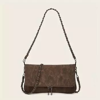 Женская сумка через плечо в стиле ретро с цепочкой и съемным плечевым ремнем, сумка из полиуретанового материала с застежкой-молнией