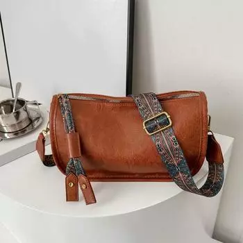 Женская сумка через плечо в стиле ретро с графическим узором, широкий ремень, модная сумка-слинг, большая вместимость, застежка-молния, повседневный кошелек для женщин