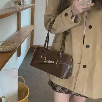 «Женская сумка через плечо в стиле ретро для боулинга высокого качества — большая вместимость, фактурный однотонный цвет»