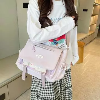 Женская сумка через плечо в студенческом стиле, большая вместительная сумка-мессенджер, контрастная по цвету сумка через плечо синий