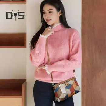 Женская сумка через плечо в винтажном этническом стиле с геометрическим узором и цветными блоками, с внутренними карманами, съемным плечевым ремнем, женская сумочка для поездок на работу и путешествий синий