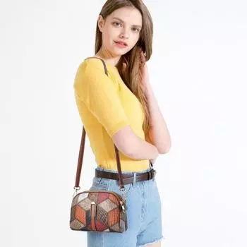 Женская сумка через плечо в винтажном стиле, геометрическая лоскутная сумка с цветными блоками, двухслойная, съемный плечевой ремень, женский кошелек, дорожная сумка на плечо хаки