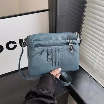 Женская сумка через плечо, винтажная многослойная сумка через плечо, мягкая кожаная сумка для матери чёрный