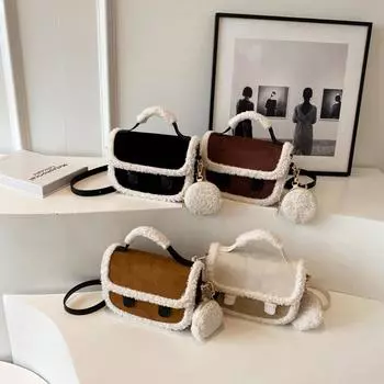 Женская сумка через плечо, винтажная модная сумка через плечо с кошельком для монет, плюшевая сумка-мессенджер с верхней ручкой для осени и зимы кофейный