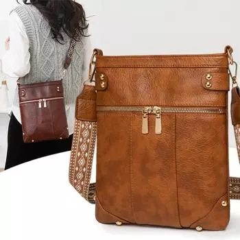 Женская сумка через плечо, винтажная сумка для мам с несколькими карманами коричневый