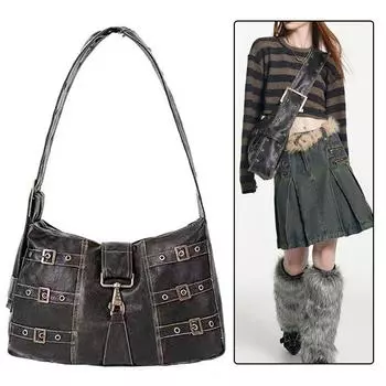 Женская сумка через плечо Y2k, сумка-хобо из кожи Locomotive, универсальная сумка-портфель из искусственной кожи, сумка-мешок в стиле панк, сумка для покупок через подмышку CHINA