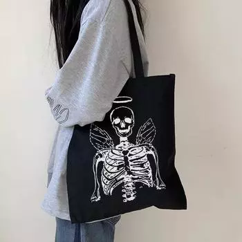 Женская сумка через плечо Y2K в стиле гранж с надписью «Дракон», холщовая сумка с принтом черепа в готическом стиле, повседневная сумка-шоппер в стиле хип-хоп High Street, большая вместительная сумка 24*26cm