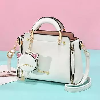 Женская сумка через плечо Женская сумка Повседневная сумка через плечо с кошкой белый