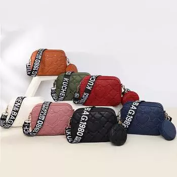 Женская сумка через подмышку New Mother Комплект из двух предметов из искусственной кожи с текстурой и узором в форме сердца Сумка через плечо Маленькая сумка через плечо 20x7.5x15cm розовый