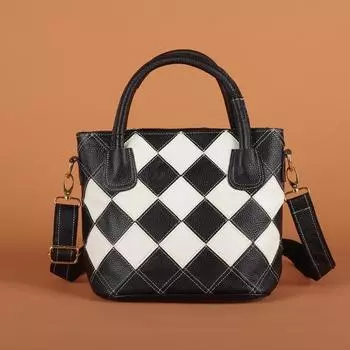 Женская сумка, черно-белая клетчатая лоскутная расцветка, повседневная сумка из коровьей кожи, сумка через плечо для женщин белый/чёрный