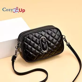 Женская сумка Cosy Up Small Grid Diagonal Cross, женская сумка через плечо, трехслойная практичная маленькая квадратная сумка из мягкой кожи чёрный