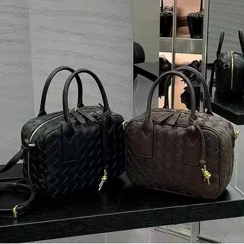 Женская сумка Cross Border из овчины, плетеная сумка-подушка ручной работы, большая вместительная сумка через плечо, высококачественная сумка Boston Handbag 17.5x10x23.5cm серый